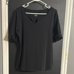 Ellen Tracy Elbow-Length Spilt Neck Tee Size: L